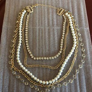 OPC Multi Strand Faux Pearls, Crystals & Chains Statement Necklace
